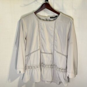 Harlowe and Graham Gray Top Neutral Blouse Size Large
